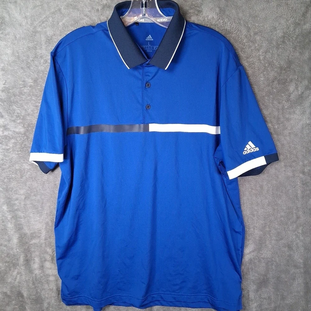 Adidas Golf Chest Colorblock Short Sleeve Polo Shirt Men Size Large Blue  White